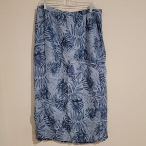 Vintage 90s Jones New‎ York Sport Linen Midi Wrap Skirt Blue Hawaiian Size 8